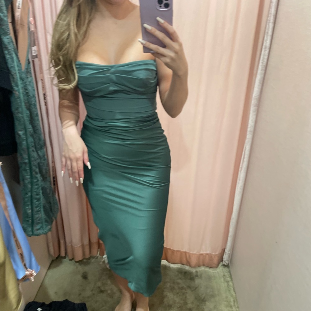 House of cb Teia Satin & Georgette Corset Midi Dress